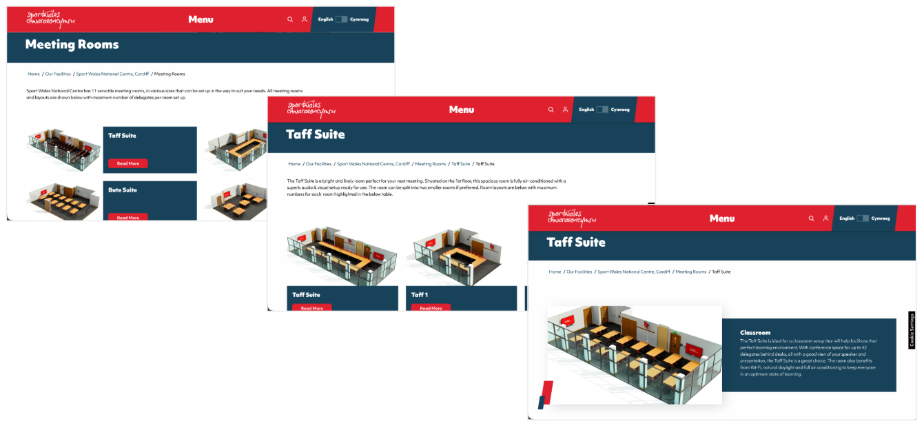 Screenshots showing meeting room content spread across multiple pages
